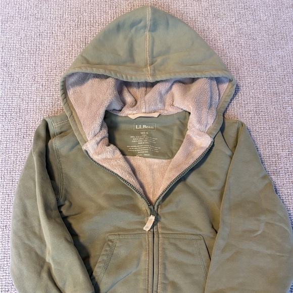 LL Bean Kids Sherpa-Lined Green Hoodie with Contrast Stitching (Size Kids 5-6) - Picture 4 of 6